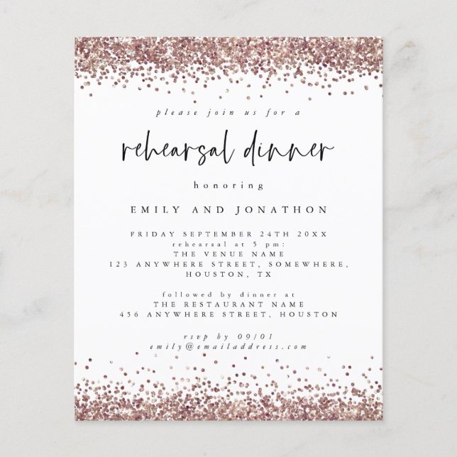 PAPER | Rose Glitter White Rehearsal Dinner Invite (Front)
