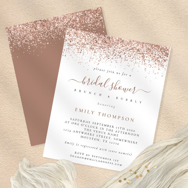 PAPER Rose Gold Glitter Bridal Shower Invitation (Creator Uploaded)