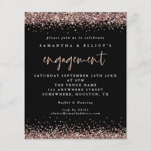PAPER Rose Gold Glitter Engagement Black Invite