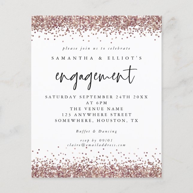 PAPER Rose Gold Glitter Engagement White Invite (Front)