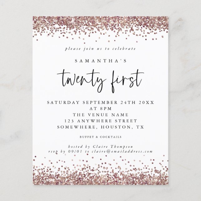 PAPER | Rose Gold Glitter White 21st Party Invite (Front)