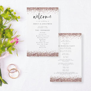 PAPER Rose Gold Glitter White Wedding Program