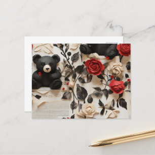 Paper Roses & Bears Valentine Postcard
