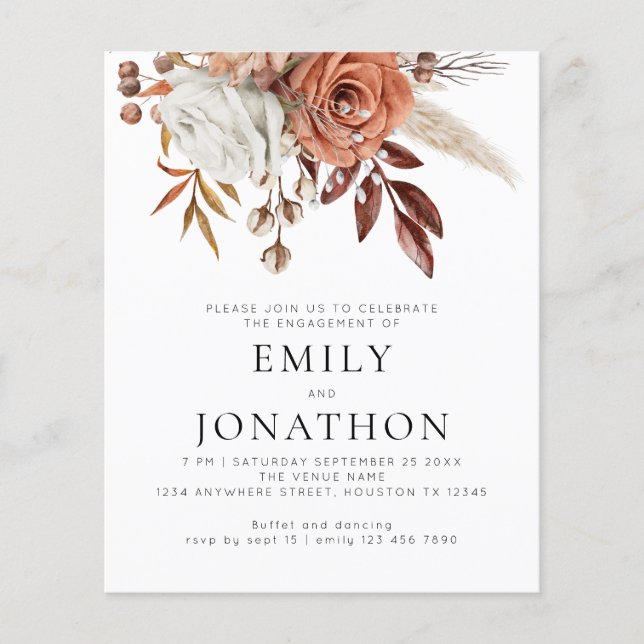 PAPER Rustic Terracotta Florals Engagement Party  (Front)