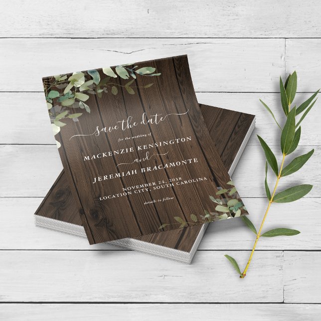 PAPER Rustic Wood Greenery Wedding Save the Date (Creator Uploaded)