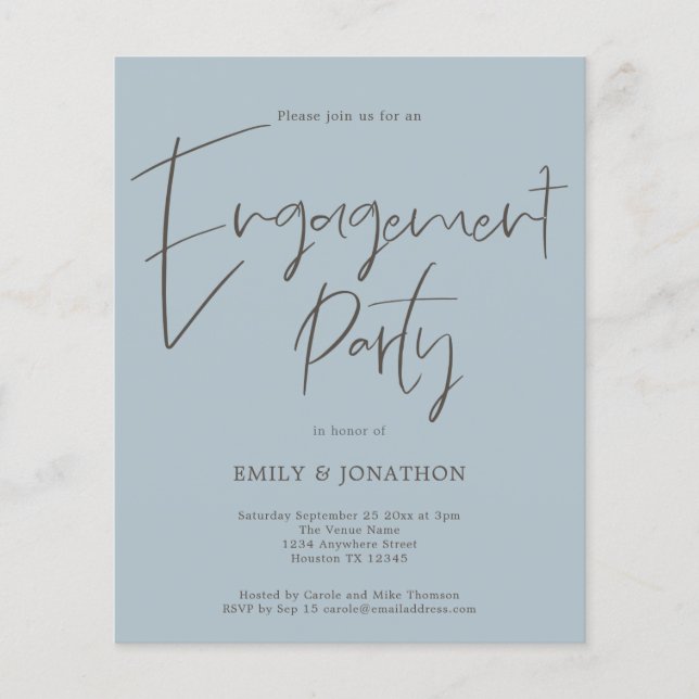 PAPER Script Engagement Party Dusty Blue Invite (Front)