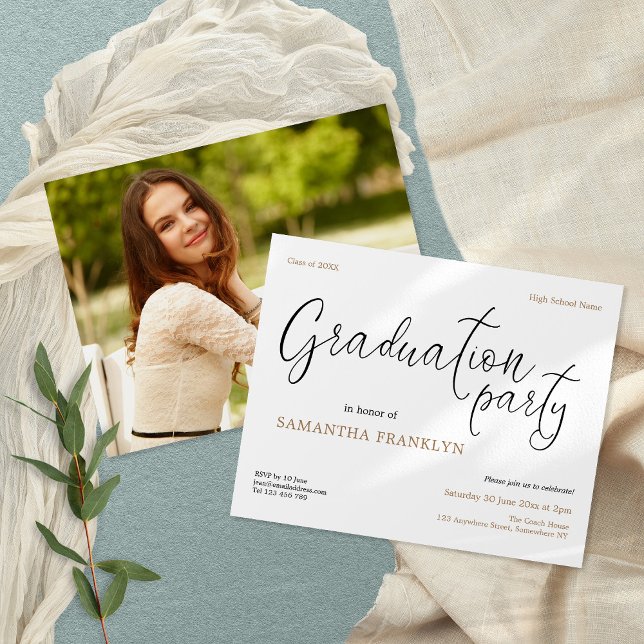 PAPER Script Text Photo Graduation Party Invite (Creator Uploaded)