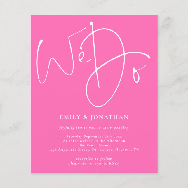 PAPER Script We Do Hot Pink Wedding Invitation (Front)