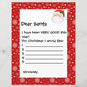 Paper Sheet - Dear Santa White Snowflakes