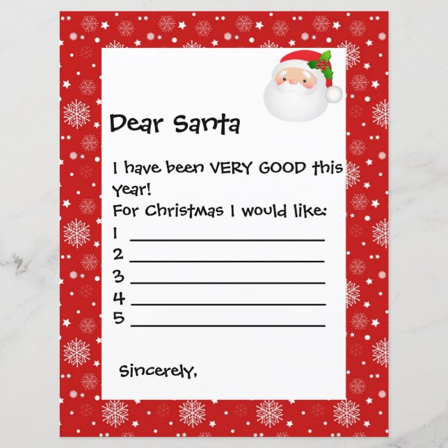Paper Sheet - Dear Santa White Snowflakes (Front)
