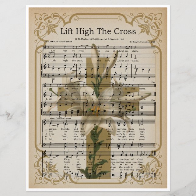 Paper Sheet Music Art-Lift High the Cross (Front)