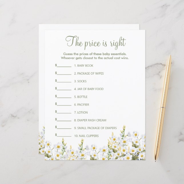 Paper Sheet of baby shower game. (Front/Back In Situ)