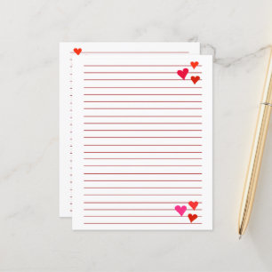 paper sheet with red lines and hearts