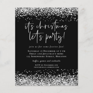 PAPER   Silver Glitter Christmas Lets Party Invite