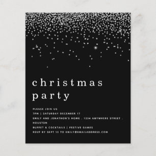PAPER Silver Glitter Christmas Party Black Invite