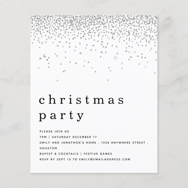 PAPER | Silver Glitter Christmas Party Invite (Front)