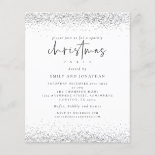 PAPER Silver Glitter Christmas Party White Invite