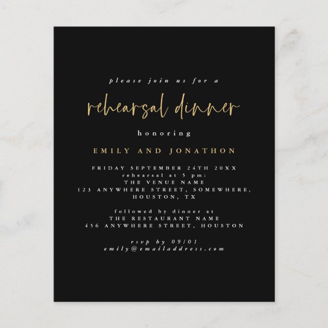 PAPER | Simple Black Gold Rehearsal Dinner Invite (Front)