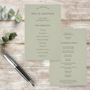 PAPER Simple Soft Sage Green Wedding Program