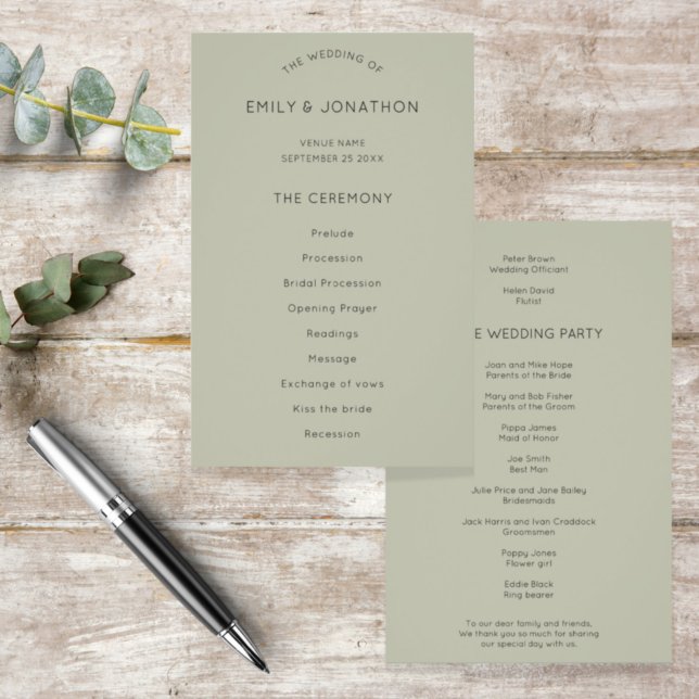 PAPER | Simple Soft Sage Green Wedding Program (Creator Uploaded)