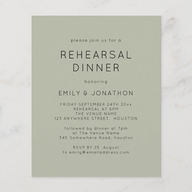 PAPER Simple Soft Sage Rehearsal Dinner Invite  (Front)