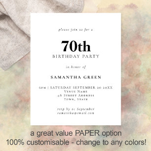 PAPER Simple Text Any Colour 70th Birthday Invite