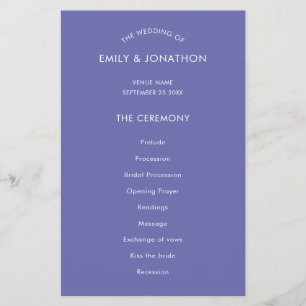 PAPER Simple Text Blue Wedding Program