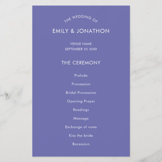 PAPER | Simple Text Blue Wedding Program (Front)