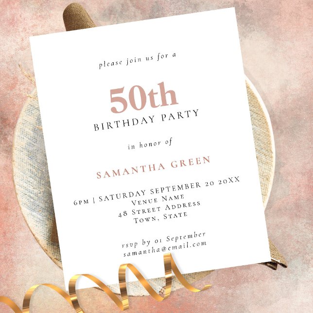 PAPER Simple Text Blush 50th Birthday Invitation (Creator Uploaded)