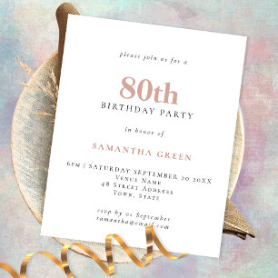 PAPER Simple Text Blush 80th Birthday Invitation