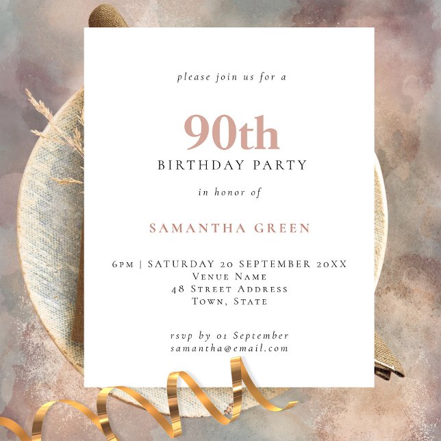 PAPER Simple Text Blush 90th Birthday Invitation (Creator Uploaded)