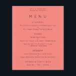 PAPER | Simple Text Coral Rose Pink Wedding Menu<br><div class="desc">Simple Text Coral Rose Pink Wedding Menu. A great value PAPER (not card) alternative WITHOUT ENVELOPES at SMALLER size 4.5” x 5.6” and at a budget price. You can also change the font style and colors and the background colors on the front and back if you wish via the Click...</div>