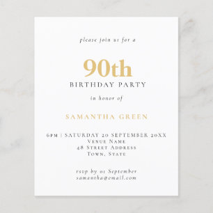 PAPER Simple Text Gold Black 90th Birthday Invite