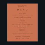 PAPER | Simple Text Terracotta Wedding Menu<br><div class="desc">Simple Text Terracotta Wedding Menu. A great value PAPER (not card) alternative WITHOUT ENVELOPES at SMALLER size 4.5” x 5.6” and at a budget price. You can also change the font style and colours and the background colours on the front and back if you wish via the Click to Customise...</div>