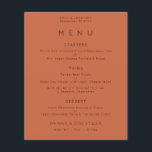 PAPER | Simple Text Terracotta Wedding Menu<br><div class="desc">Simple Text Terracotta Wedding Menu. A great value PAPER (not card) alternative WITHOUT ENVELOPES at SMALLER size 4.5” x 5.6” and at a budget price. You can also change the font style and colours and the background colours on the front and back if you wish via the Click to Customise...</div>