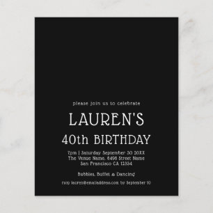 PAPER Simple Text White Black 40th Birthday Party