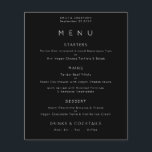 PAPER | Simple Text White Black Wedding Menu<br><div class="desc">Simple Text White Black Wedding Menu. A great value PAPER (not card) alternative WITHOUT ENVELOPES at SMALLER size 4.5” x 5.6” and at a budget price. You can change the font style and colours and the background colours on the front and back if you wish via the Click to Customise...</div>