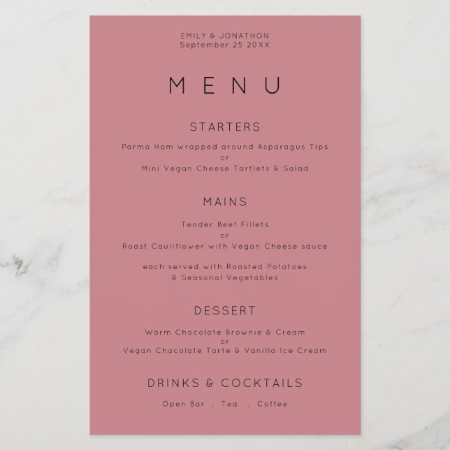 PAPER | Simple Typography Dusty Rose Wedding Menu (Front)