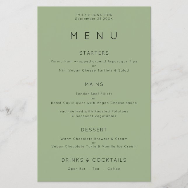 PAPER | Simple Typography Sage Green Wedding Menu (Front)