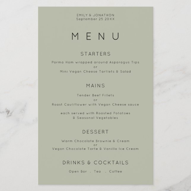 PAPER Simple Typography Soft Sage Wedding Menu (Front)