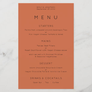 PAPER Simple Typography Terracotta Wedding Menu