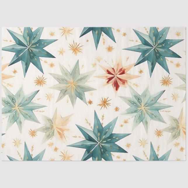 Paper Snowflakes Stars Blue Pink Gold Christmas (Front)