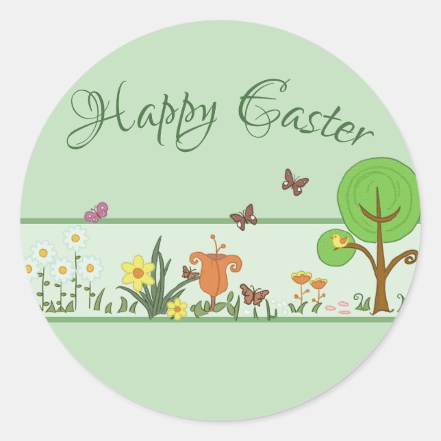 paper spring Easter Classic Round Sticker (Front)