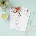 PAPER | Terracotta Florals Rustic Wedding Menu<br><div class="desc">PAPER | Terracotta Florals Rustic Wedding Menu. A great value size 5.5” x 8.5” PAPER alternative. An informal set typography in black for the main heading Menu complementing the rest of the text which you can easily personalise,  with beautiful autumn coloured flowers and grasses at the top.</div>