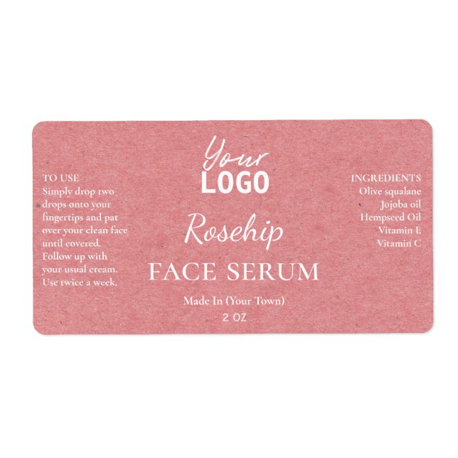 Paper Texture Pink Rosehip Serum Labels (Front)