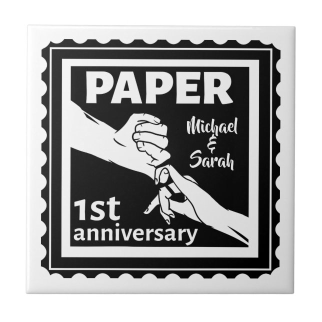 Paper traditional 1st wedding anniversary ceramic tile (Front)