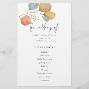 PAPER   Trendy Watercolor Leaves Wedding Program
