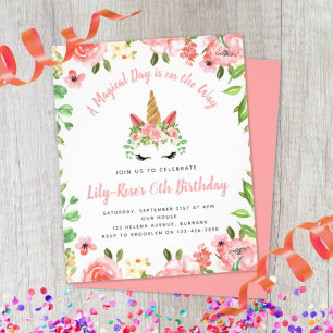 PAPER Unicorn Face Floral Birthday Invitation