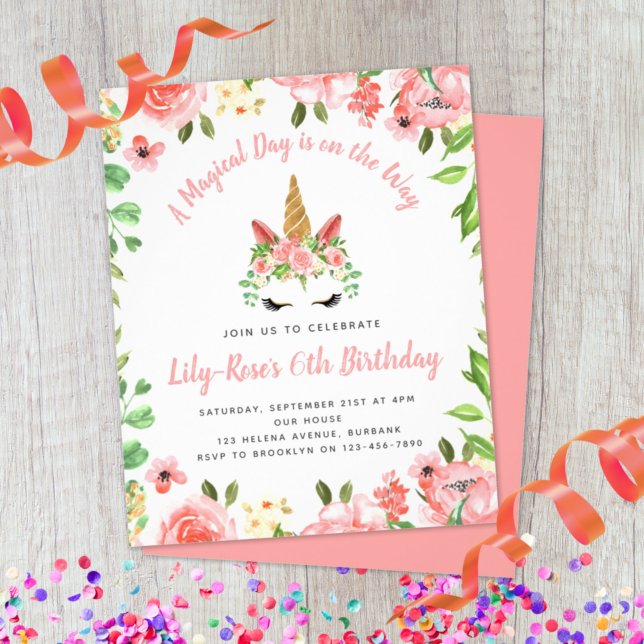 PAPER Unicorn Face Floral Birthday Invitation (Creator Uploaded)