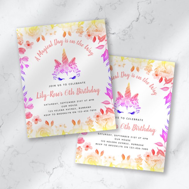 PAPER Unicorn Face Floral Birthday Invitation (Creator Uploaded)